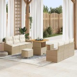 Set de sofa de grădină cu 9 piese și perne bej din ratan