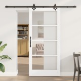 Ușa glisantă vidaXL cu set de accesorii Alb 93x202 cm din lemn masiv de pin, Ușa interioară vidaXL cu sticlă &#039;ORKDAL&#039;Alb 93x202x4 cm