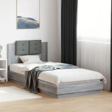 VidaXL Cadru de pat cu tăblie, gri sonoma, 90x200 cm, lemn prelucrat