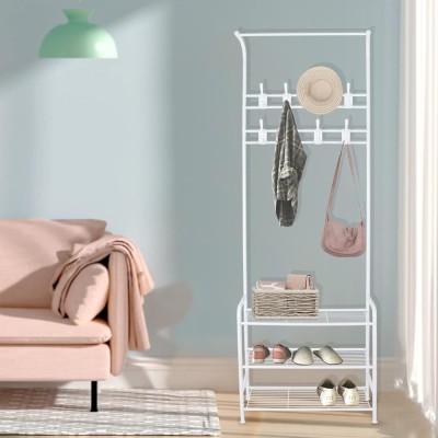 Cuier Haine cu Suport de Pantofi, Design Industrial, 183 cm Inaltime, Alb - CN foto