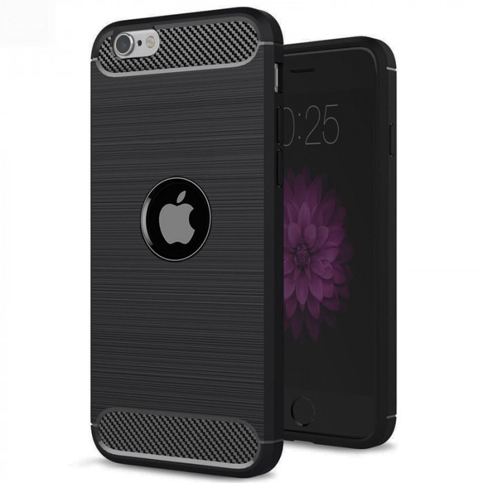 Husa pentru iPhone SE 2, SE 2020 / SE 3, SE 2022, Techsuit Carbon Silicone, Black