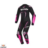 Cumpara ieftin Costum (combinezon) motociclete femei piele Ixon vara model Vortex 3 LS culoare: negru/roz/alb Negru/roz/alb M