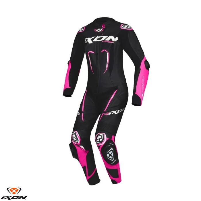 Costum (combinezon) motociclete femei piele Ixon vara model Vortex 3 LS culoare: negru/roz/alb Negru/roz/alb S