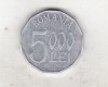 Moneda Romania 5000 Lei 2002, Aliaj Aluminiu-Magneziu, KM# 158, Stare Buna