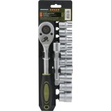 Set 12 piese Heinner CTSM022, Cheie cu clichet 1/2&quot;, Capete chei tubulare, 10-24 mm, Material chrome-vanadium