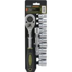 Set 12 piese Heinner CTSM022, Cheie cu clichet 1/2&quot;, Capete chei tubulare, 10-24 mm, Material chrome-vanadium