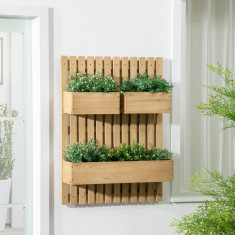 Outsunny Jardiniera pentru exterior din lemn cu 3 ghivece detasabile, jardiniera verticala cu orificii de scurgere, 60x16x80cm foto