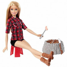 Jucarie Papusa Barbie la foc de tabara FDB43 Mattel foto