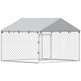 PawHut Țarc Exterior Oțel Galvanizat, Acoperiș Impermeabil Anti-UV, &Icirc;nchidere Dublă, Argintiu. | Aosom Romania