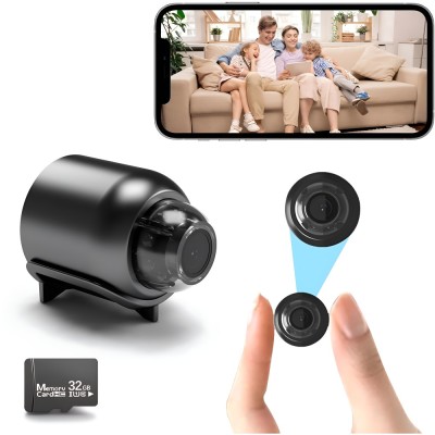 Mini Camera Spion WiFi Full HD 1080P + Card 32GB, Unghi 140&amp;deg;, Detectare AI Miscare Umana, Vedere Nocturna Infrarosu 10m, Aplicatie iOS Android, Alerte foto