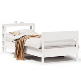 Cumpara ieftin Cadru de pat fara saltea, alb, 75x190 cm, lemn masiv de pin