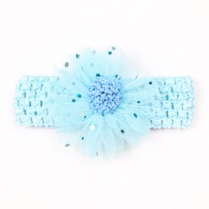 Bentita bleu pentru fetite - Floarea dantelata cu stelute
