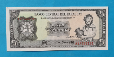 5 Guaranies 1952 Bancnota veche Paraguay - stare foarte buna - UNC foto