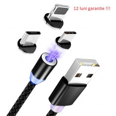 Cablu de incarcare magnetic 3 in 1 iphone usb-c micro-usb 2A 5V 1m negru foto