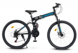 Cumpara ieftin Bicicleta Pliabila MTB-Folding CARPAT C2668C, Schimbator Saiguan 21 Viteze, Cadru Aluminiu, Roti 26inch, Frane pe Disc (Negru/Albastru)