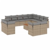 Set canapele de gradina, 13 piese, cu perne, bej, poliratan