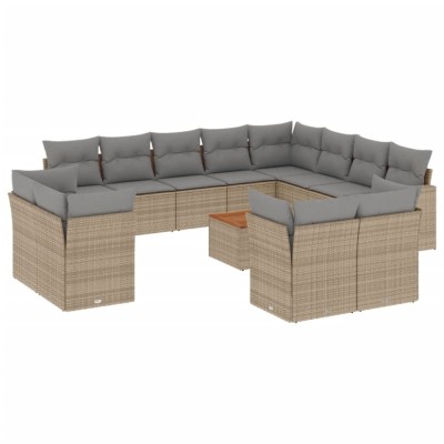 Set canapele de gradina, 13 piese, cu perne, bej, poliratan foto