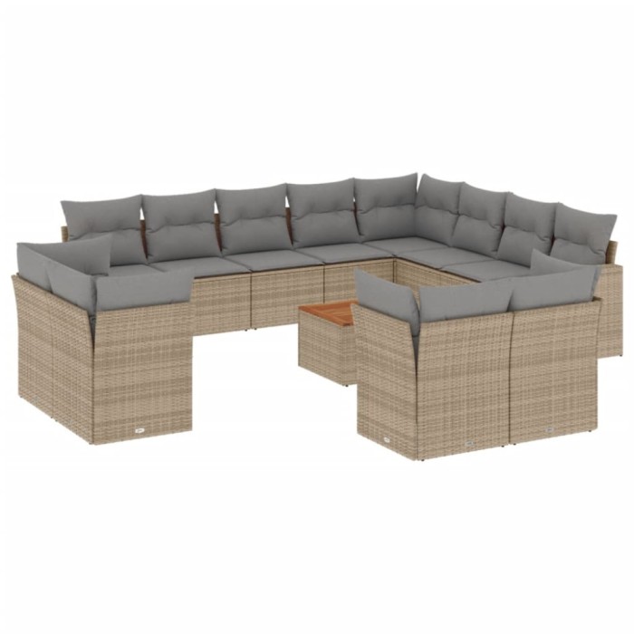 Set canapele de gradina, 13 piese, cu perne, bej, poliratan
