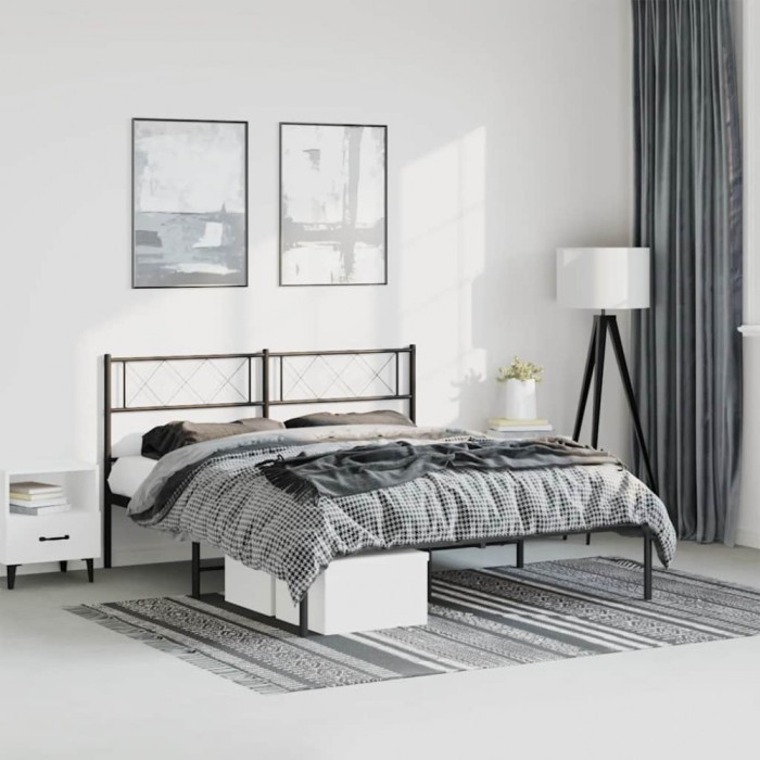 vidaXL Cadru de pat metalic cu tăblie, negru, 135x190 cm 372276
