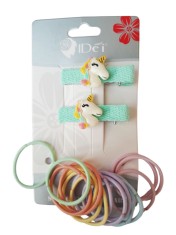 Set 16 elastice de par cu 2 agrafe cu Ponei, 5 cm, Turcoaz, 54BJ foto