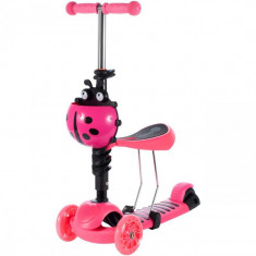 Trotineta buburuza tip scooter cu 3 roti, efecte lumini, inaltime reglabila, frana picior, 61 x 26 x 59 cm, roz foto