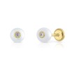 Cercei din Aur 14K, model Perla de Cultura 5mm si Piatra CZ alba, inchidere cu Filet si Protectie