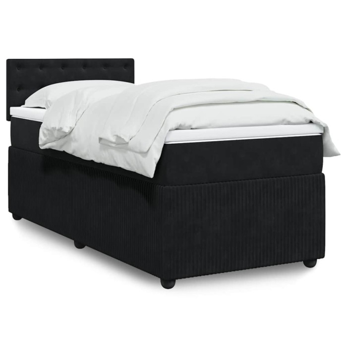 vidaXL Pat box spring cu saltea, negru, 90x200 cm, catifea 3289940