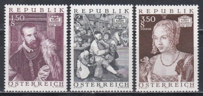 Austria 1971 - Comori de artă &amp;icirc;n Austria, Picturi de Bruegel, Tizian, D&amp;uuml;rer, MNH foto