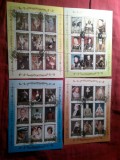 4 Blocuri Coreea Nord 1984 - Pictura Regi , Regine , Personalitati Marea Britanie ,4x9=36valori , stampila speciala