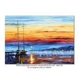 Tablou peisaj marin pictat manual, In zori, 70x50cm ulei pe panza in cutit efect 3D, Spectaculos