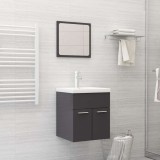 Set mobilier de baie, 2 piese, gri extralucios, PAL