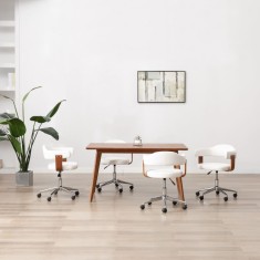 vidaXL Scaune pivotante, 4 buc. alb, lemn curbat &amp;amp; piele ecologica foto