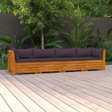 VidaXL Canapea de grădină cu 4 locuri, cu perne, lemn masiv de acacia