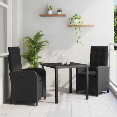 vidaXL Set de masă pentru grădină 3 pcs Negru poliratan 3380260 foto