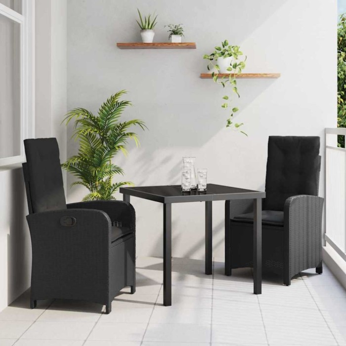 vidaXL Set de masă pentru grădină 3 pcs Negru poliratan 3380260