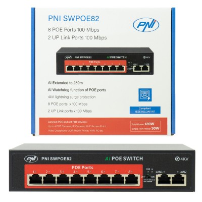 Aproape nou: Switch POE PNI SWPOE82 8 porturi POE 100 Mbps si 2 porturi UP Link 100 foto