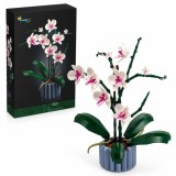 Cumpara ieftin Set constructie 3D Orhidee decorativa, model floral multicolor, 608 piese, flori realiste cu ghiveci inclus, set DIY, pentru relaxare, decor elegant d