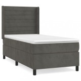Cumpara ieftin Pat box spring cu saltea, gri inchis, 80x200 cm, catifea