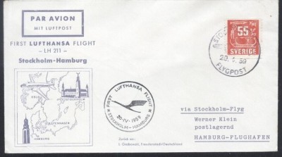 Sweden 1959 Aviation, Commemorative cover, First LUFTHANSA Flight K.354 foto
