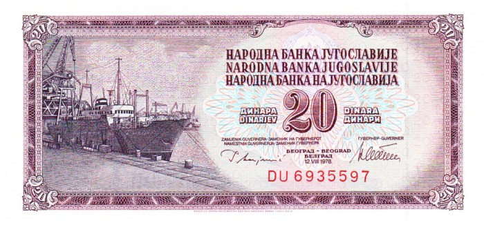 Yugoslavia 20 Dinari 1978 P-88a UNC