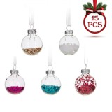 Set Globuri de Crăciun din Sticlă, Model Transparent, Confeti Stele, 3cm, Multicolor, 15 Bucăți, &icirc;n Borcan de Plastic, Oem