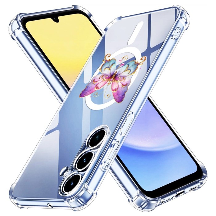 Husa antisoc pentru samsung galaxy a15 - airbag magsafe, 4 col&Egrave;uri ranforsate, c30 - butterflies