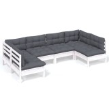 Set mobilier gradina cu perne, 6 piese, alb, lemn masiv de pin