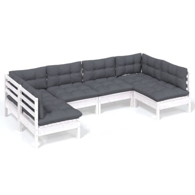 Set mobilier gradina cu perne, 6 piese, alb, lemn masiv de pin foto