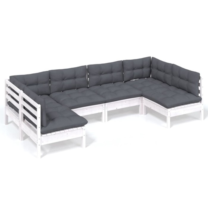 Set mobilier gradina cu perne, 6 piese, alb, lemn masiv de pin