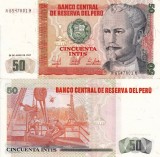 Peru 50 Intis 1987 UNC Bancnota Straina America NeCirculata