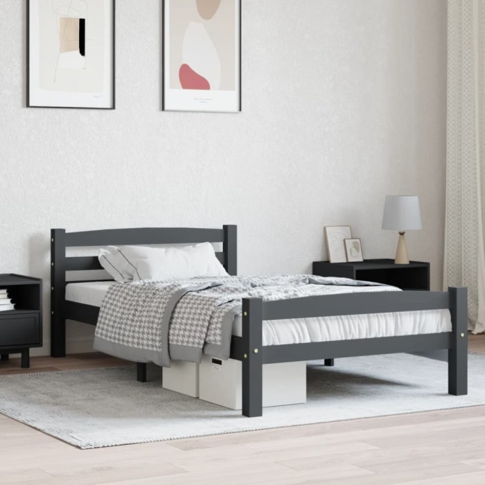 vidaXL Cadru de pat, gri &icirc;nchis, 100x200 cm, lemn masiv de pin