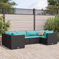 vidaXL Set mobilier de grădină cu perne, 6 piese, negru, poliratan foto