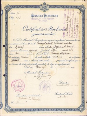 HST A1429 Certificat absolvire 1930 Gimnaziu Ion Heliade Rădulescu București foto