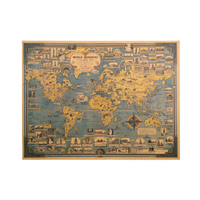 Poster Harta Minunilor Lumii, hartie antichizata, 68.5 x 51.5 cm foto